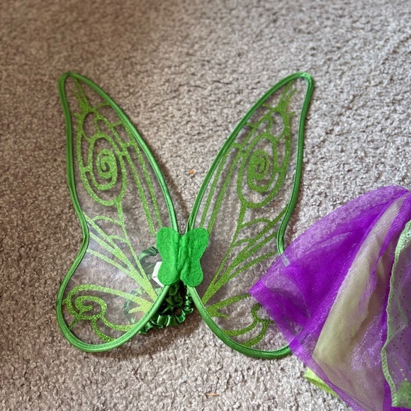 Disney Tinker Bell Kids Fairy Costume Set - Green and Purple Wings Skirt 4-6X - Picture 2 of 7